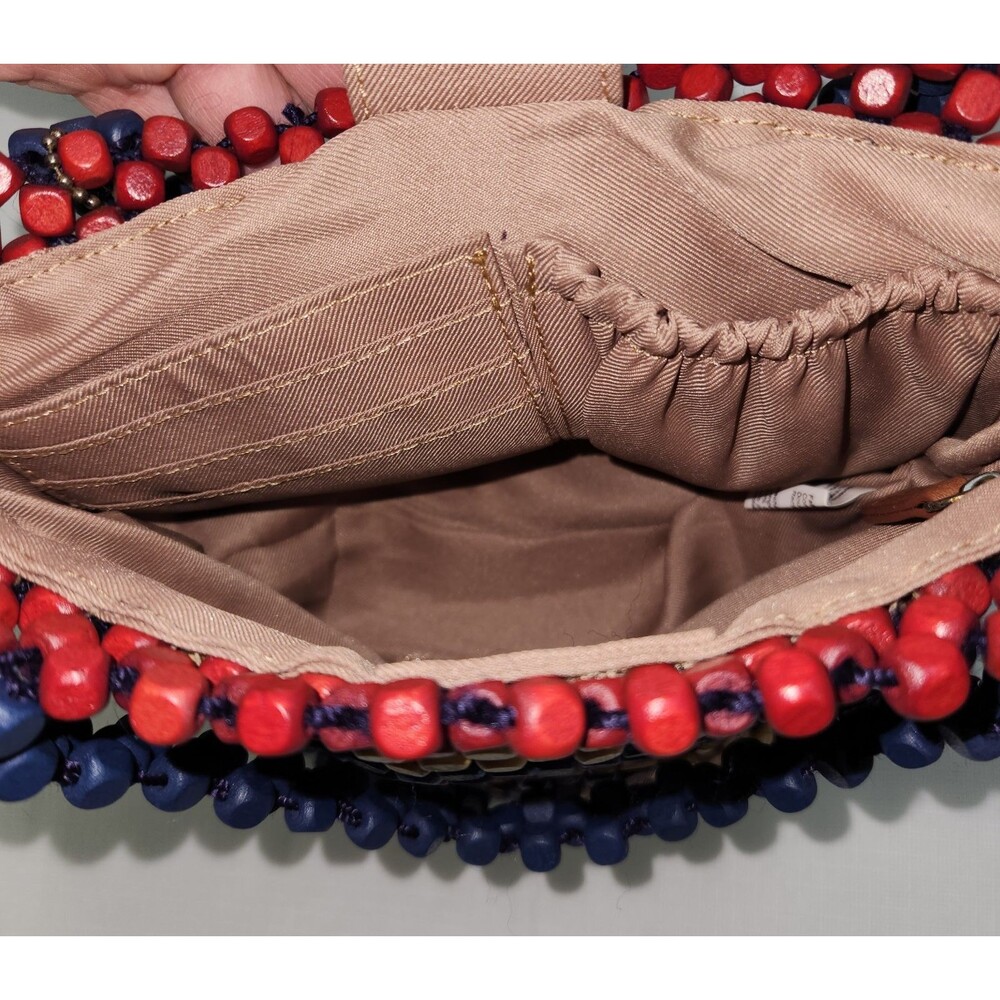 The SAK Montara Wood Hand-Beaded Small Tote Red Blue Tan Patriotic USA Summer - Picture 6 of 16